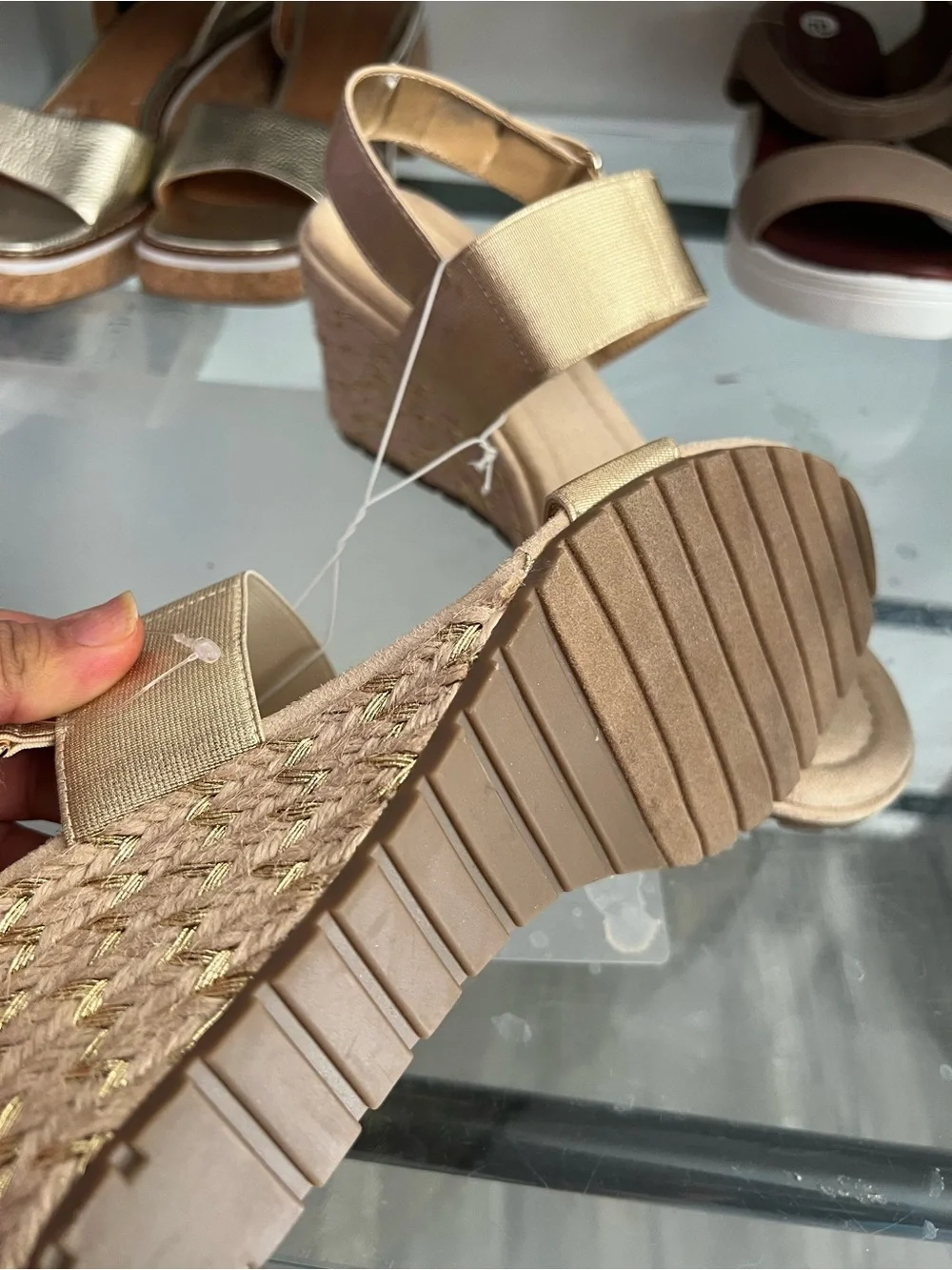 Anne Klein Metallic Gold Espadrille Wedge Sandals